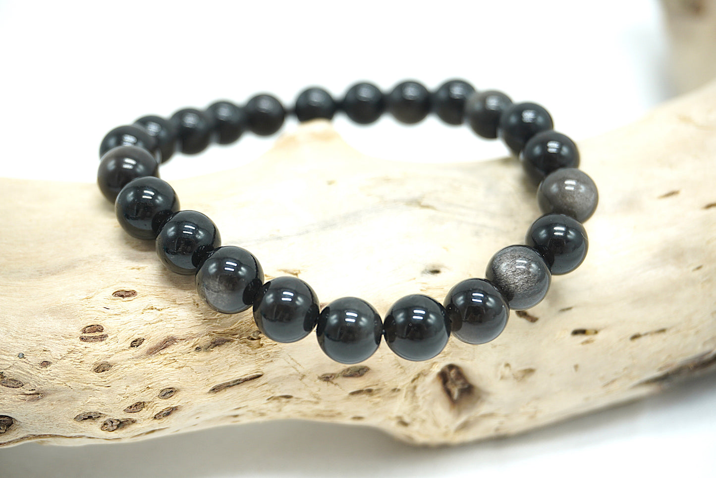 BRACELET OBSIDIENNE ARGENTEE 8MM
