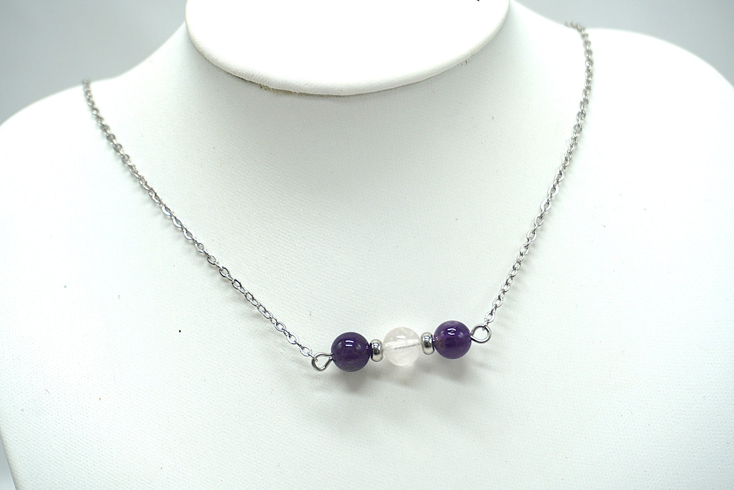 COLLIER ARGENTE AMETHYSTE QUARTZ ROSE