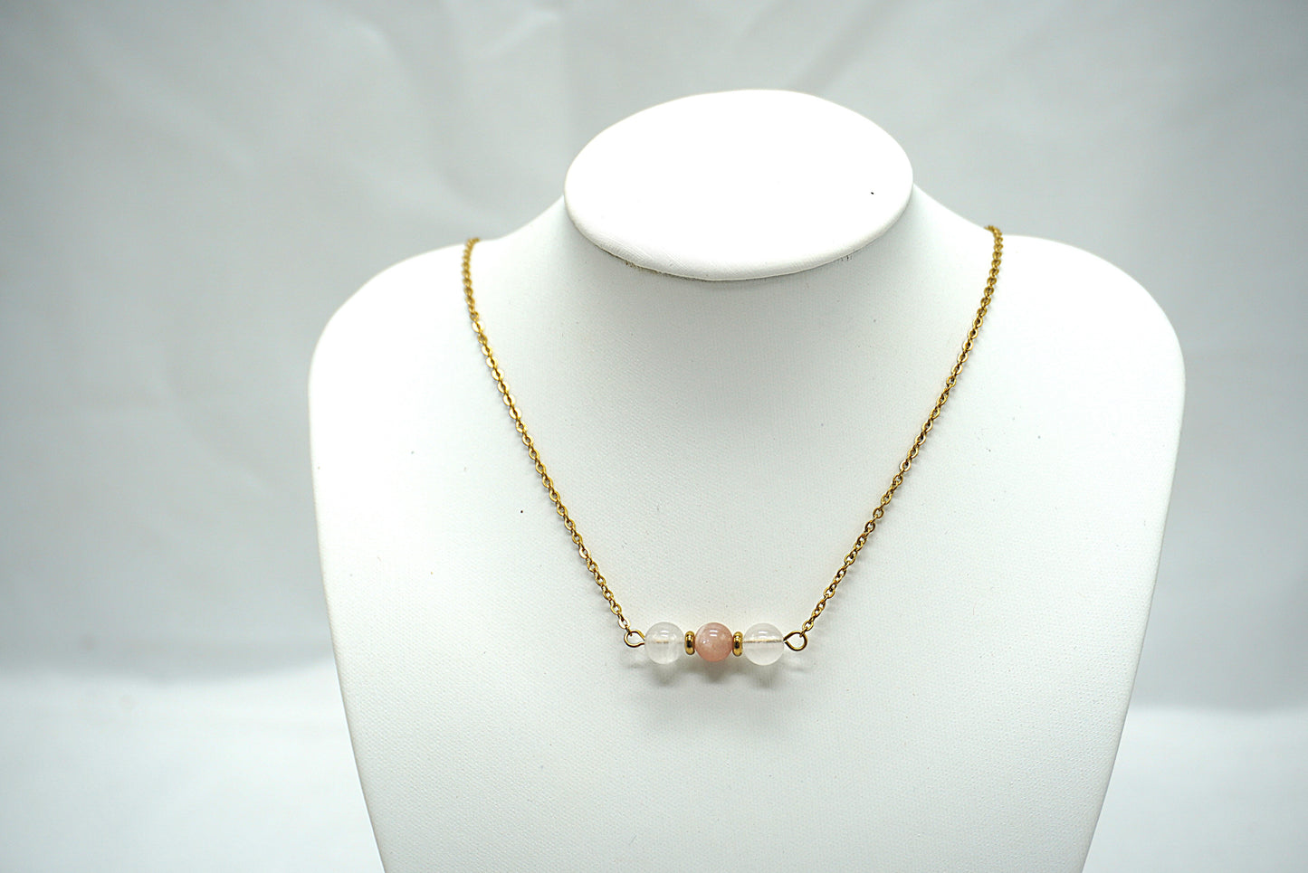COLLIER DORE QUARTZ ROSE PIERRE DE LUNE