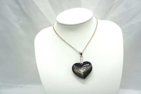 PENDENTIF COEUR OBSIDIENNE ARGENTEE (ref 1)