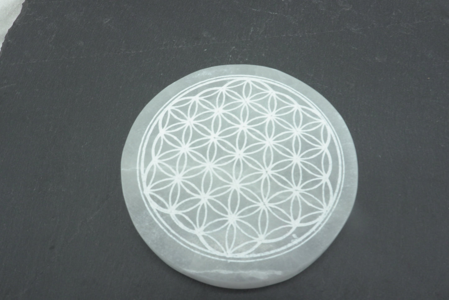 SELENITE PLAQUE RECHARGEMENT FLEUR DE VIE (10CM)