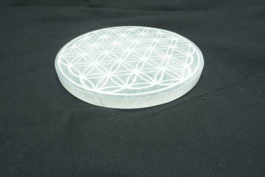 SELENITE PLAQUE RECHARGEMENT FLEUR DE VIE (14CM)
