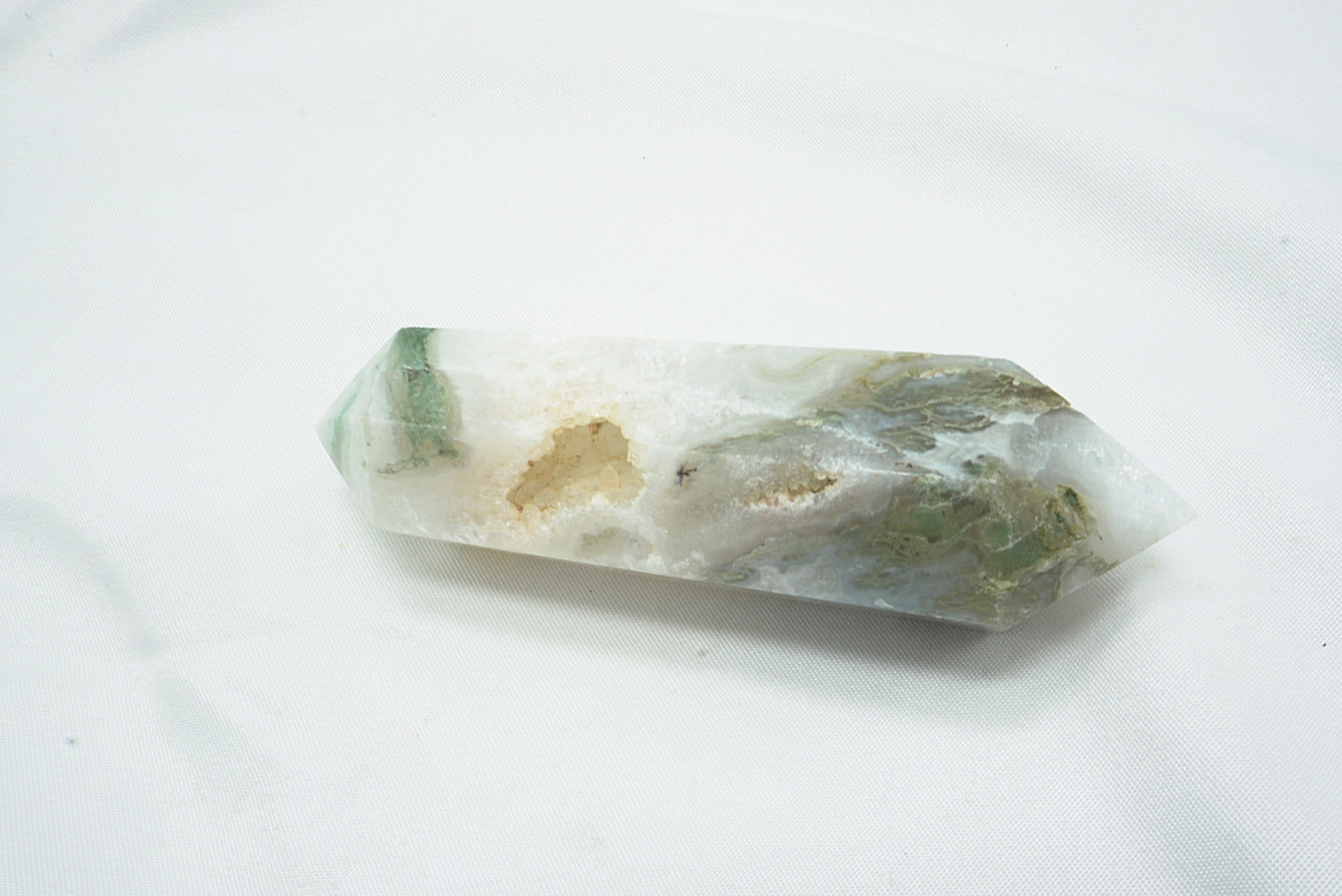 POINTE BI-TERMINEE AGATE MOUSSE ET QUARTZ (100 grammes)