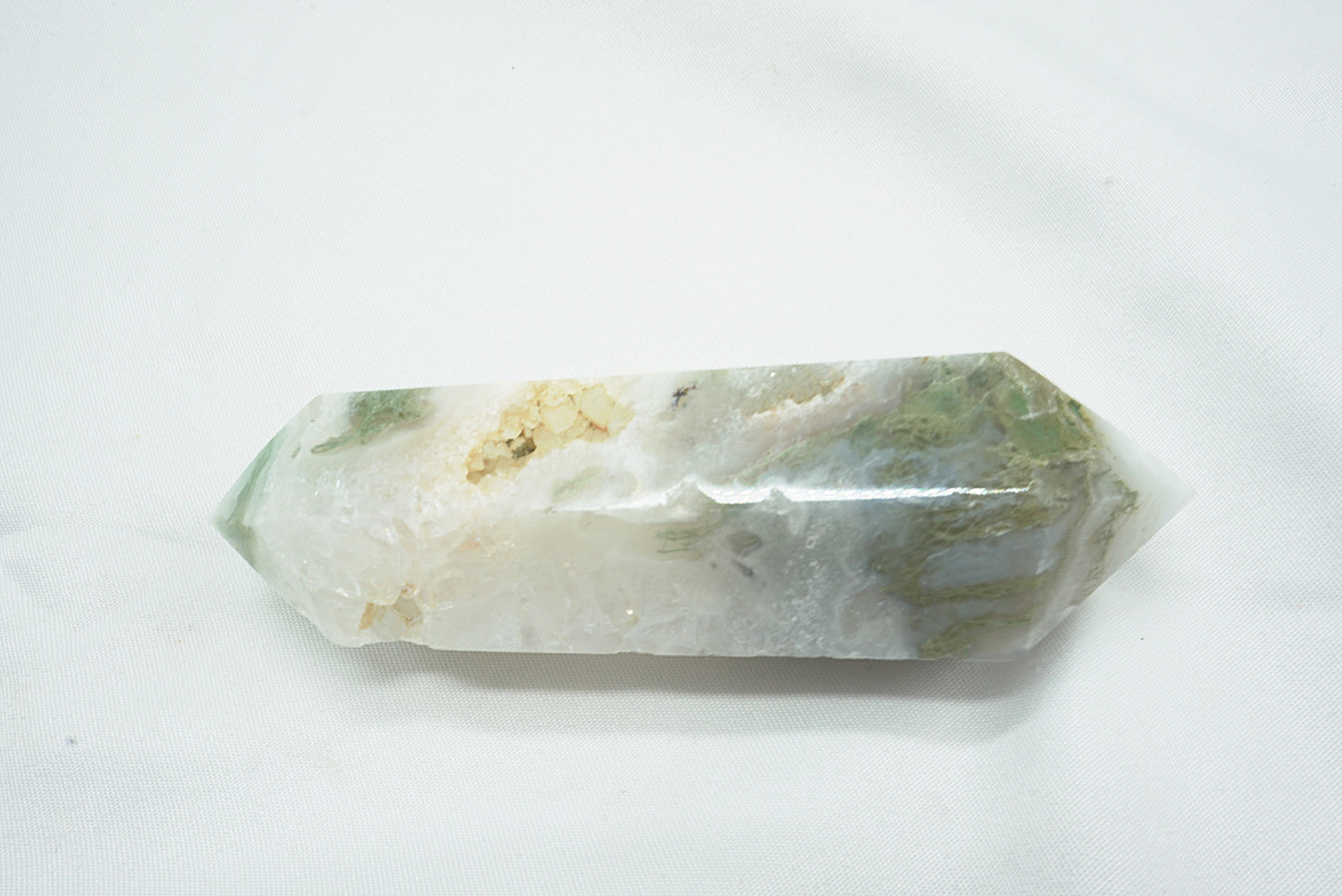 POINTE BI-TERMINEE AGATE MOUSSE ET QUARTZ (100 grammes)
