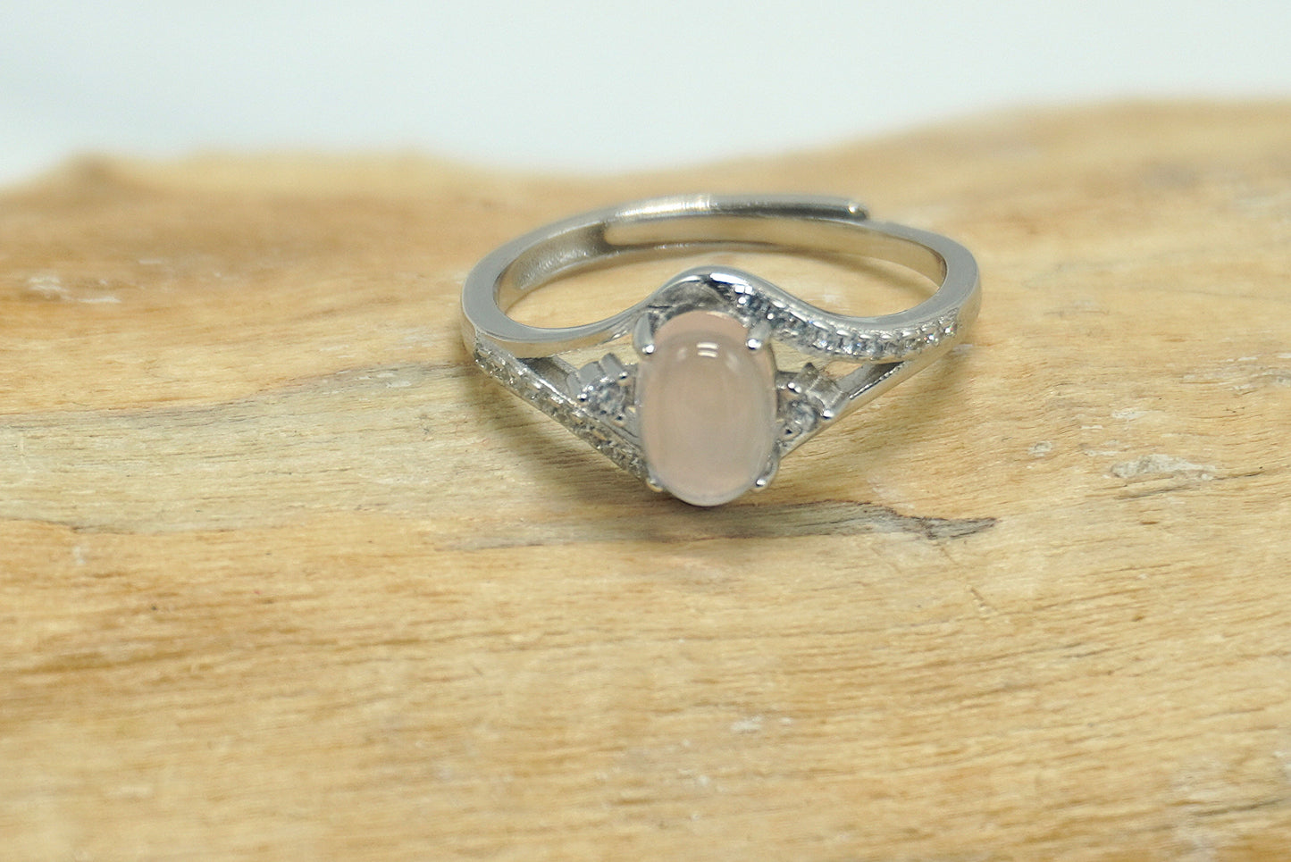 BAGUE AJUSTABLE QUARTZ ROSE ARGENT