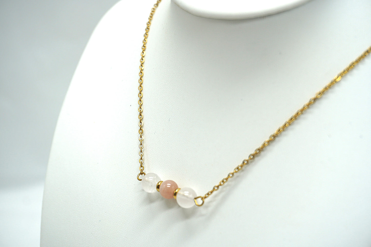 COLLIER DORE QUARTZ ROSE PIERRE DE LUNE