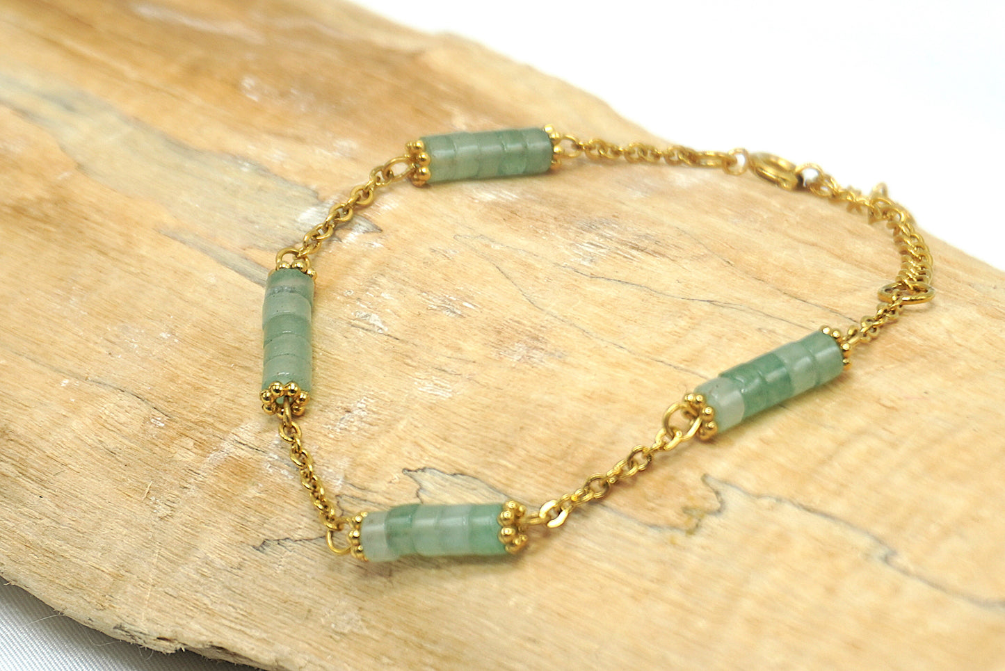 BRACELET AVENTURINE VERTE DORE