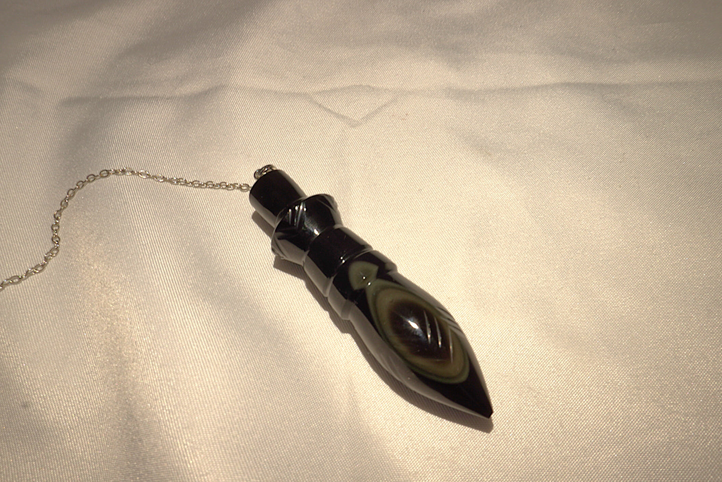 PENDULE THOT OBSIDIENNE OEIL CELESTE