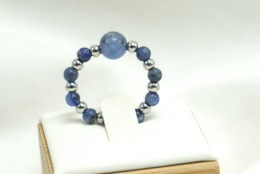 BAGUE ONDINE SODALITE ARGENTEE HEMATITE