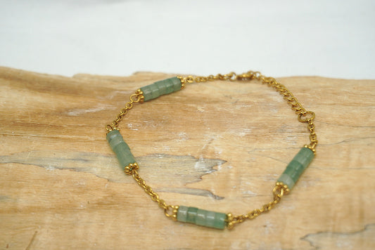 BRACELET AVENTURINE VERTE DORE