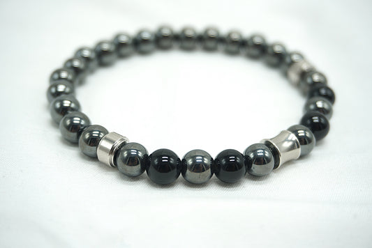 BRACELET HEMATITE-ONYX 8MM (grande taille)