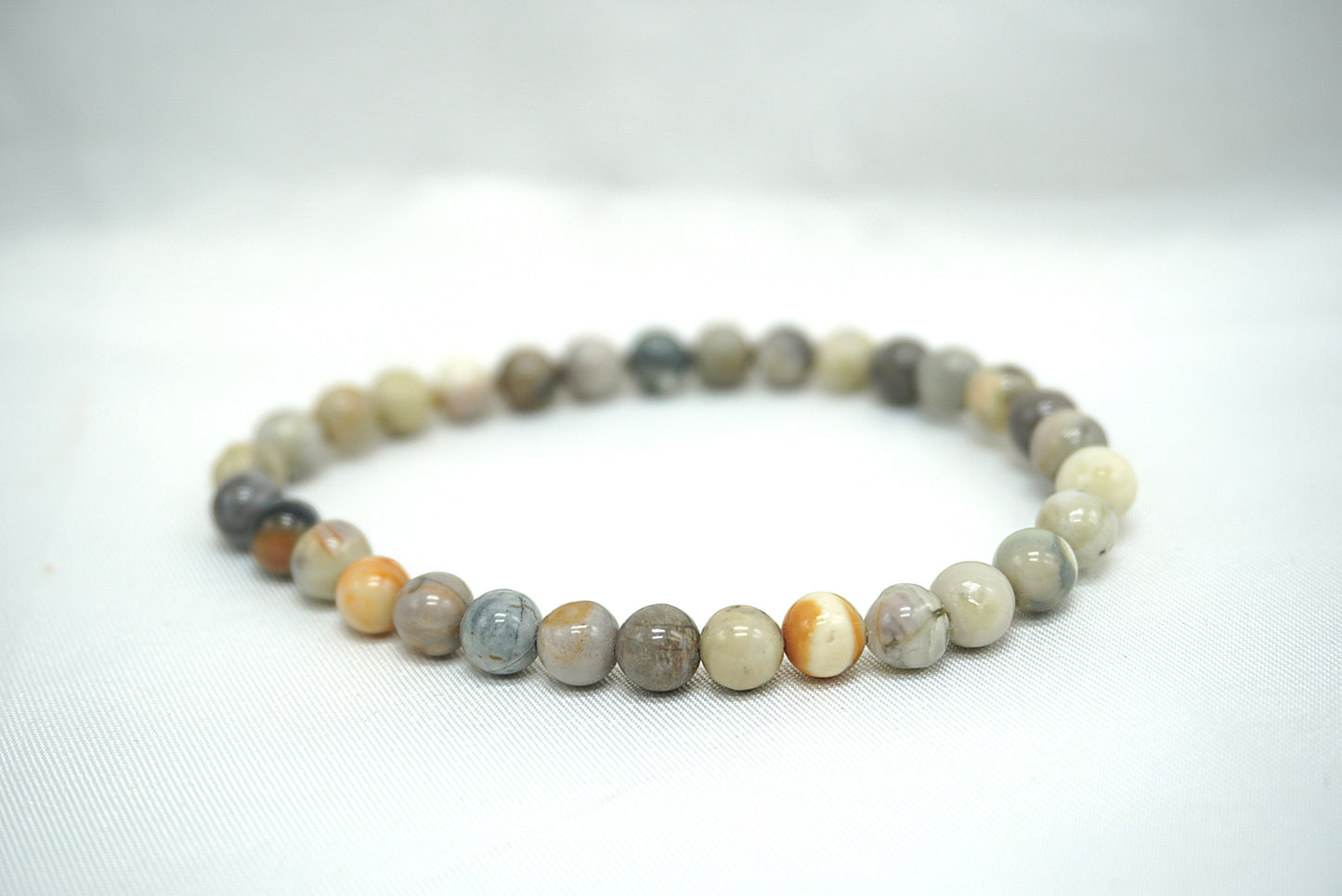 BRACELET JASPE FEUILLE D'ARGENT 6MM