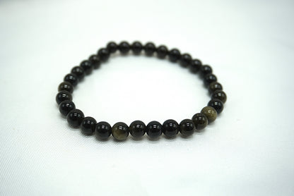 BRACELET OBSIDIENNE DOREE 6MM