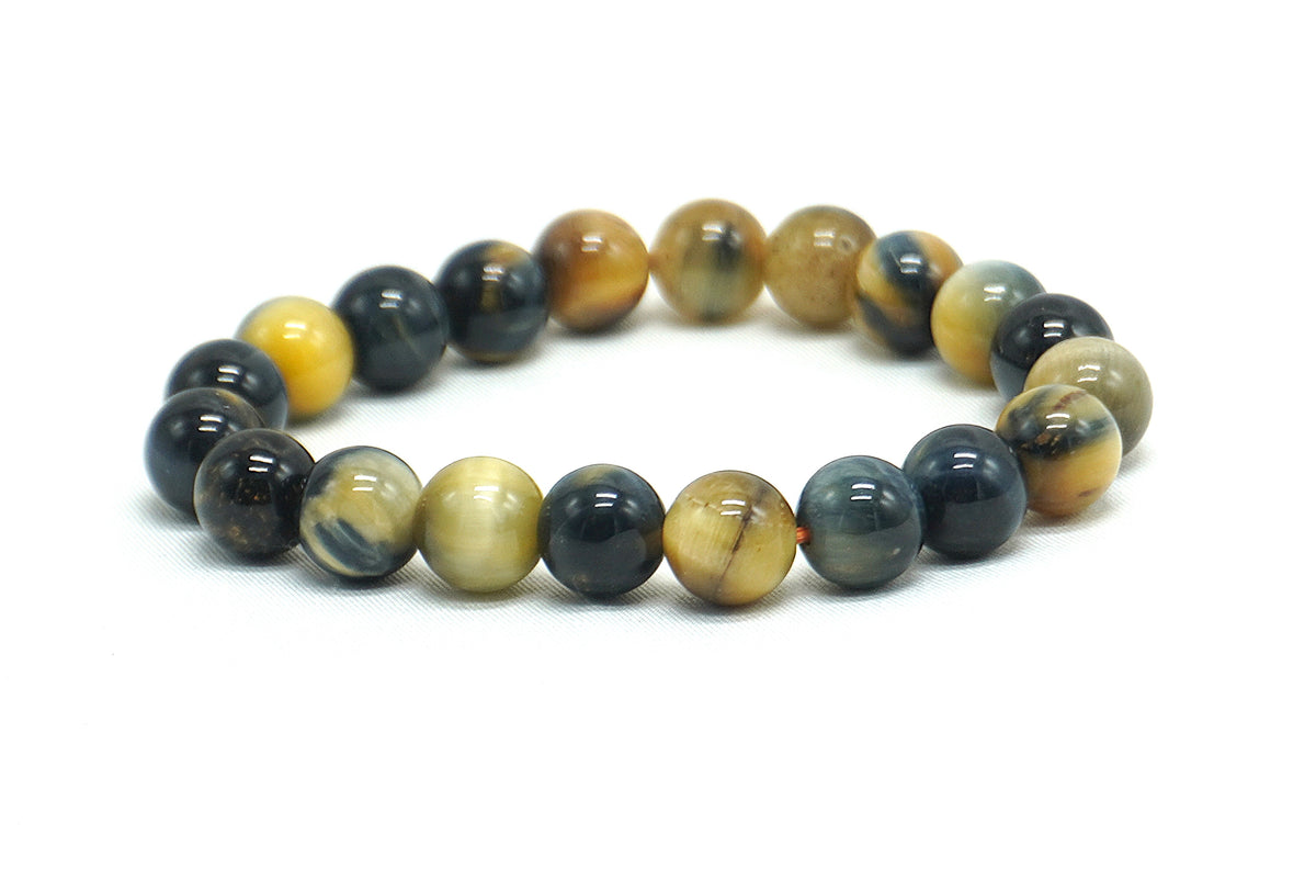BRACELET OEIL DE TIGRE OEIL DE FAUCON DORE 10MM