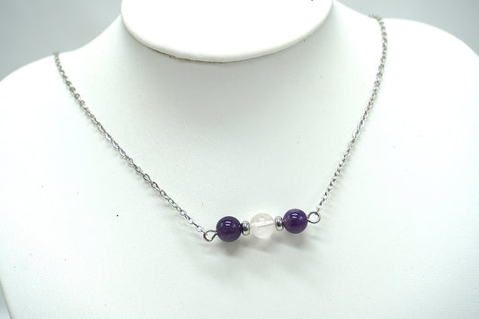 COLLIER ARGENTE AMETHYSTE QUARTZ ROSE
