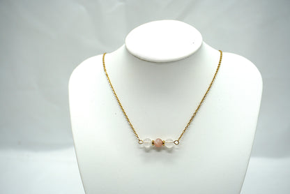 COLLIER DORE QUARTZ ROSE PIERRE DE LUNE