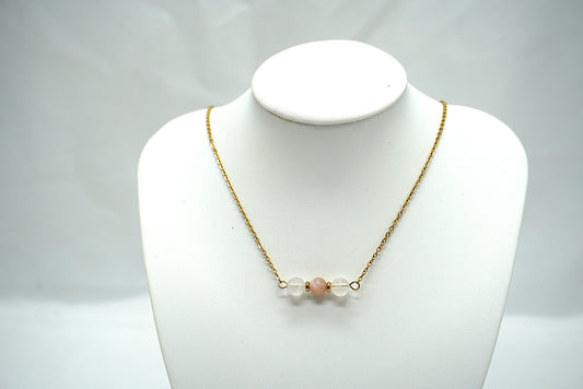 COLLIER DORE QUARTZ ROSE PIERRE DE LUNE