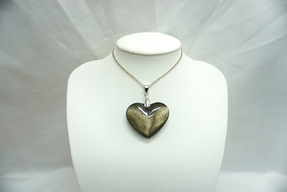PENDENTIF COEUR OBSIDIENNE DOREE (ref 1)
