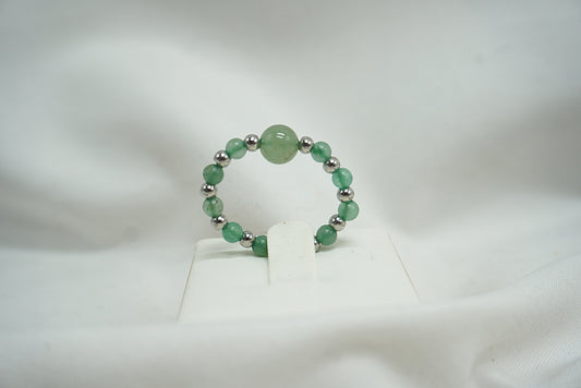 BAGUE ONDINE AVENTURINE VERTE ARGENTEE HEMATITE