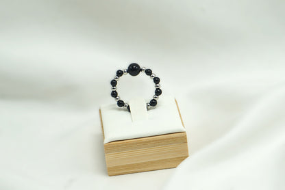 BAGUE ONDINE ONYX ARGENTEE HEMATITE