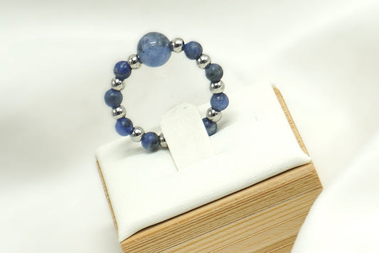 BAGUE ONDINE SODALITE ARGENTEE HEMATITE