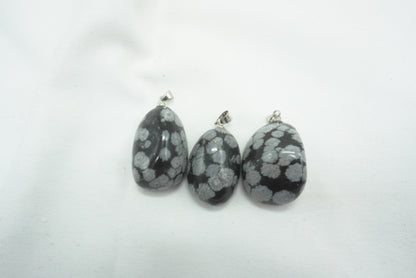 PENDENTIF PIERRE ROULEE OBSIDIENNE NEIGE