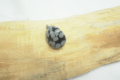 PENDENTIF PIERRE ROULEE OBSIDIENNE NEIGE