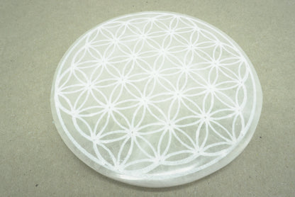 SELENITE PLAQUE RECHARGEMENT FLEUR DE VIE (14CM)
