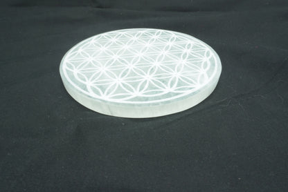 SELENITE PLAQUE RECHARGEMENT FLEUR DE VIE (14CM)