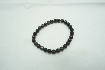 BRACELET OBSIDIENNE DOREE 6MM