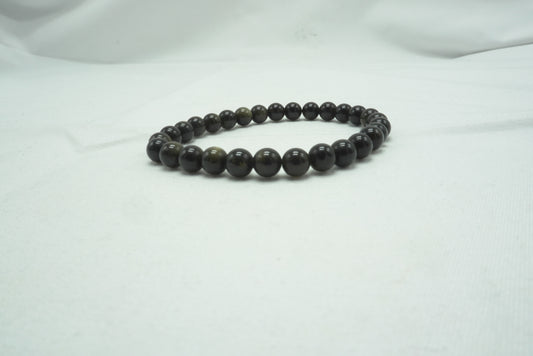 BRACELET OBSIDIENNE DOREE 6MM