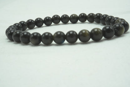 BRACELET OBSIDIENNE DOREE 6MM