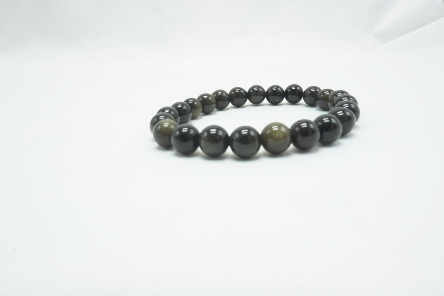 BRACELET OBSIDIENNE DOREE 8MM