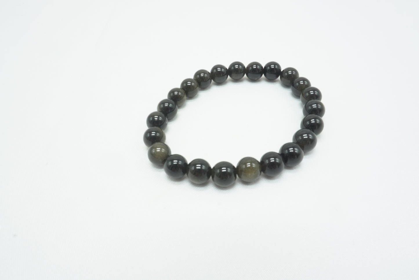 BRACELET OBSIDIENNE DOREE 8MM