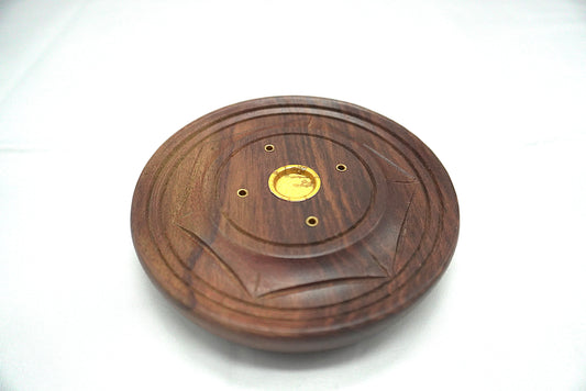 PORTE-ENCENS ROND SCULPTE FLEUR BOIS