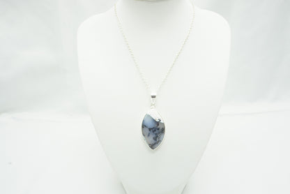 PENDENTIF AGATE DENDRITIQUE SERTI ARGENT(Ref 1)