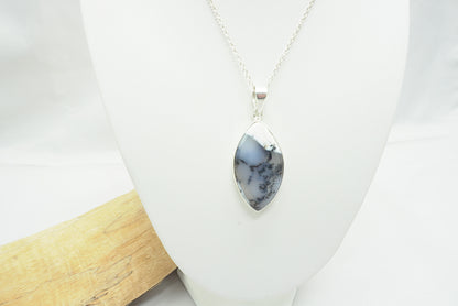 PENDENTIF AGATE DENDRITIQUE SERTI ARGENT(Ref 1)