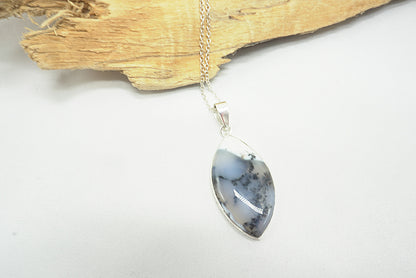 PENDENTIF AGATE DENDRITIQUE SERTI ARGENT(Ref 1)