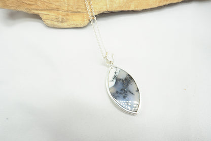 PENDENTIF AGATE DENDRITIQUE SERTI ARGENT(Ref 1)