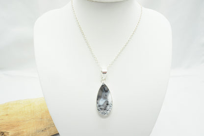 PENDENTIF AGATE DENDRITIQUE SERTI ARGENT(Ref 2)