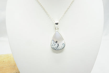 PENDENTIF AGATE DENDRITIQUE SERTI ARGENT(Ref 3)