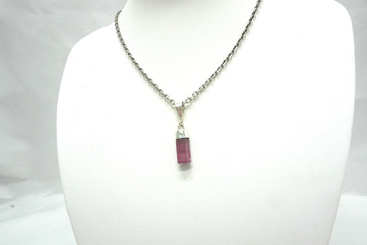 PENDENTIF TOURMALINE ROSE BELIERE ARGENT (ref 2)
