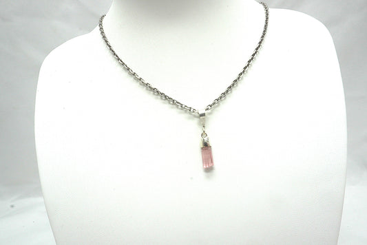 PENDENTIF TOURMALINE ROSE BELIERE ARGENT (ref 4)