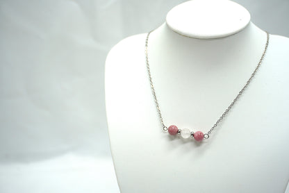COLLIER ARGENTE RHODONITE QUARTZ ROSE
