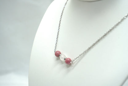 COLLIER ARGENTE RHODONITE QUARTZ ROSE