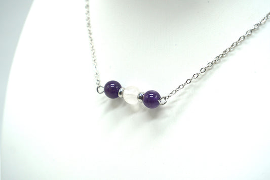 COLLIER ARGENTE AMETHYSTE QUARTZ ROSE