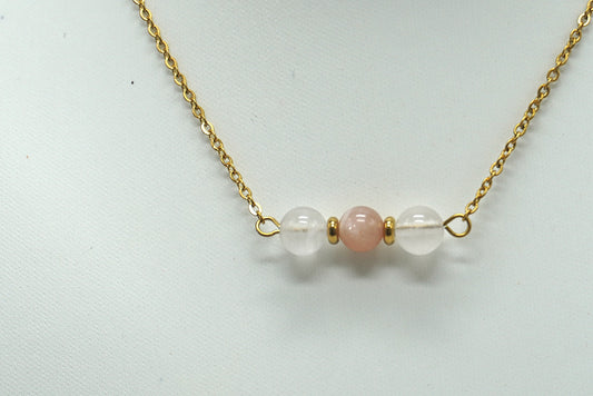 COLLIER DORE QUARTZ ROSE PIERRE DE LUNE