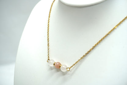 COLLIER DORE QUARTZ ROSE PIERRE DE LUNE