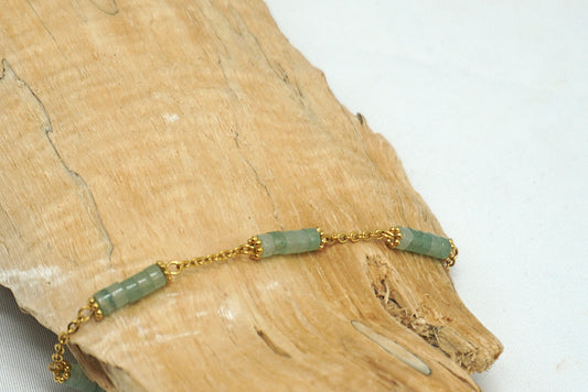 BRACELET AVENTURINE VERTE DORE
