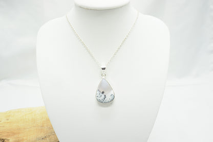 PENDENTIF AGATE DENDRITIQUE SERTI ARGENT(Ref 3)